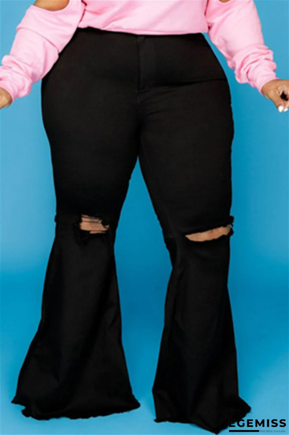 Black Fashion Casual Solid Ripped Plus Size Jeans | EGEMISS