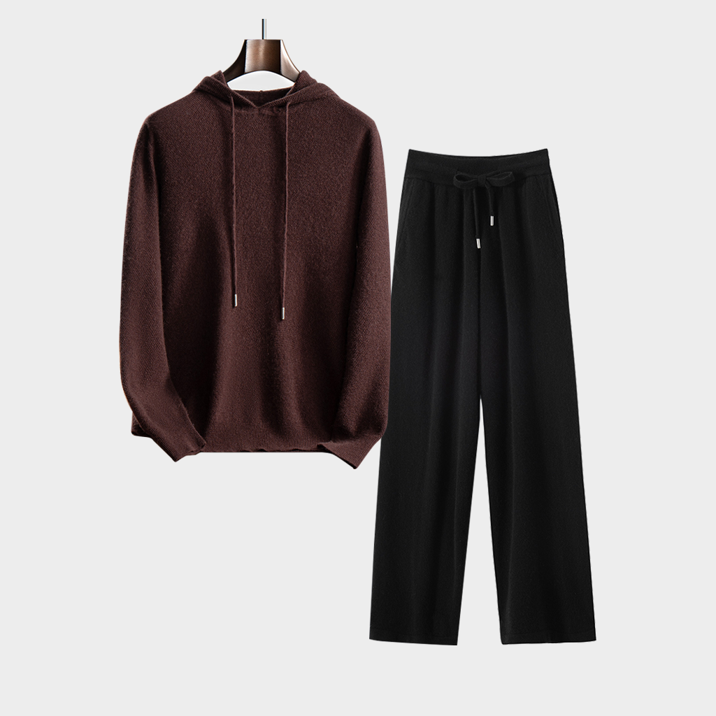 Men's Hoodie Cashmere Sweater and Wide-Leg Pants Set | Casual Outfit REAL SILK LIFE