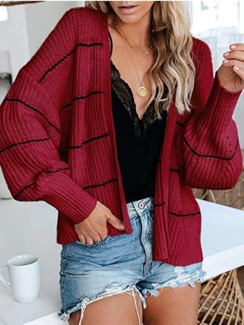 Striped Long Sleeve Loose Sweater Cardigan - Shop Trendy Women's Clothing | LoverChic