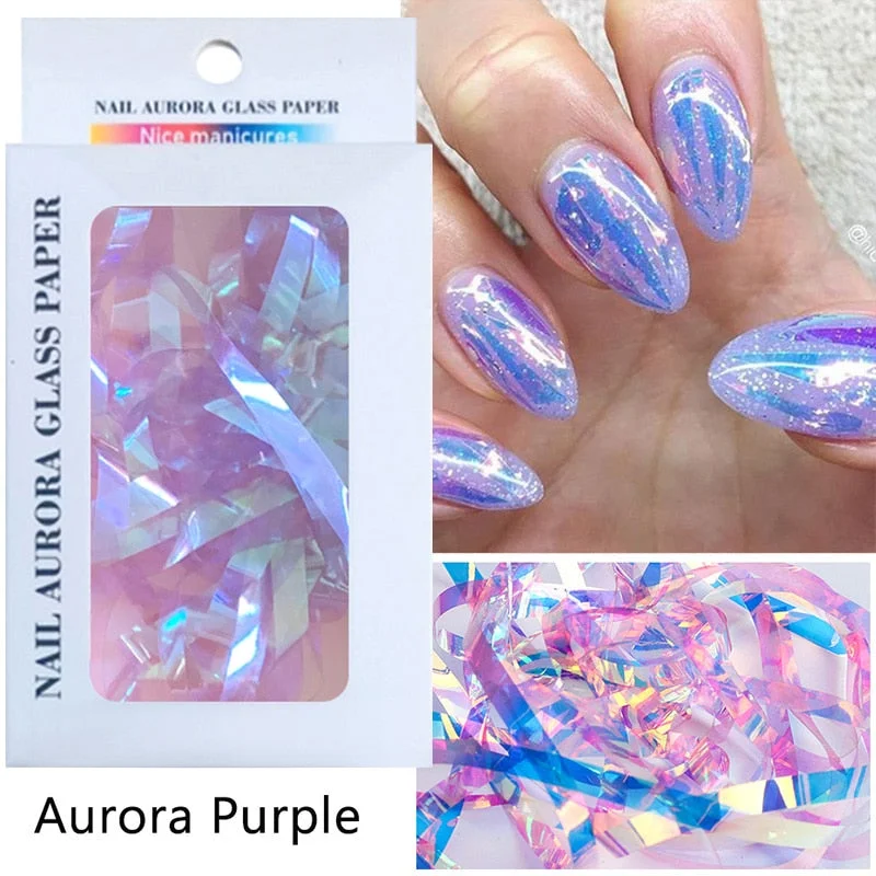 Sparkly Nail Aurora Foils Colorful Transfer Stickers Cellophane Mirror Stickers Sliders Wrap Paper Nail Art Decoration-Nail Inspo