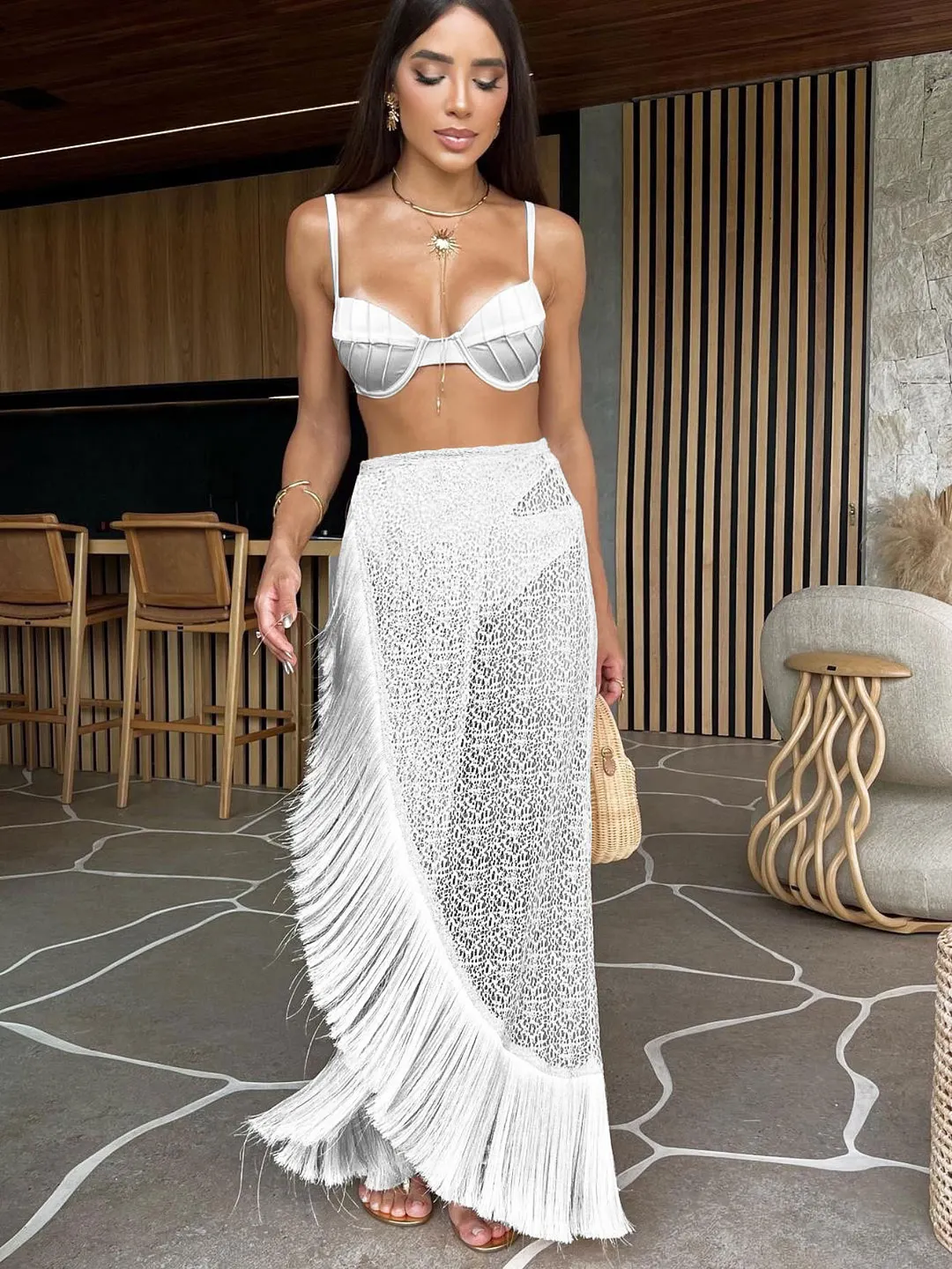Churchf 2025 New Three-Point High-Waisted Bikini Half-Dress Three-Piece Solid Color Split Body Swimsuit
