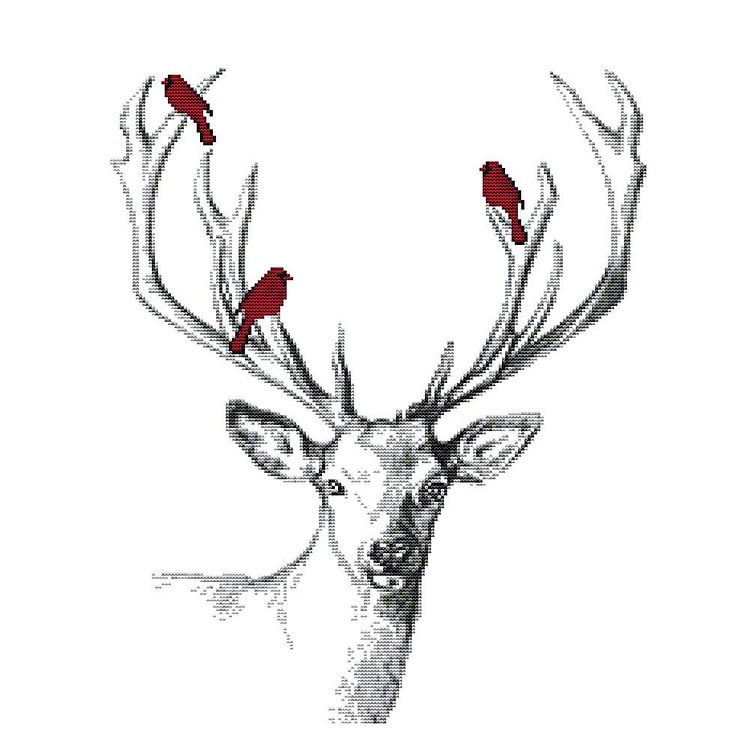 Joy Sunday - Deer - 14CT 2 Strands Threads Printed Cross Stitch Kit - 47x43cm(Canvas)