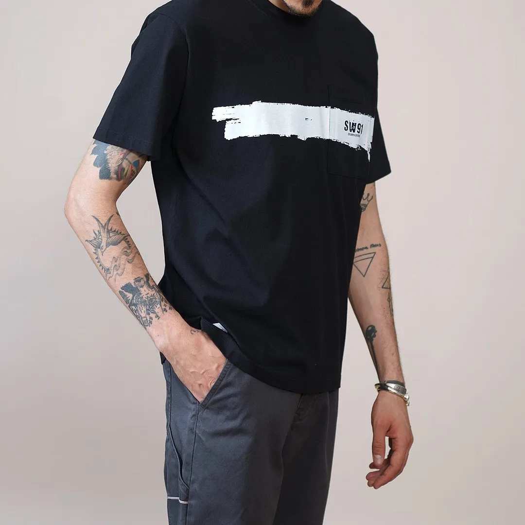 SIMWOOD 2021 Summer New Oversize T-shirts Men Painting Chest Pockets 100% Cotton Loose Tops Plus Size Brand Clothing SK120556
