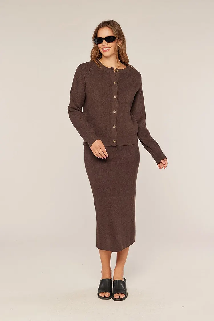Ribbed Button Sweater Skirt Set