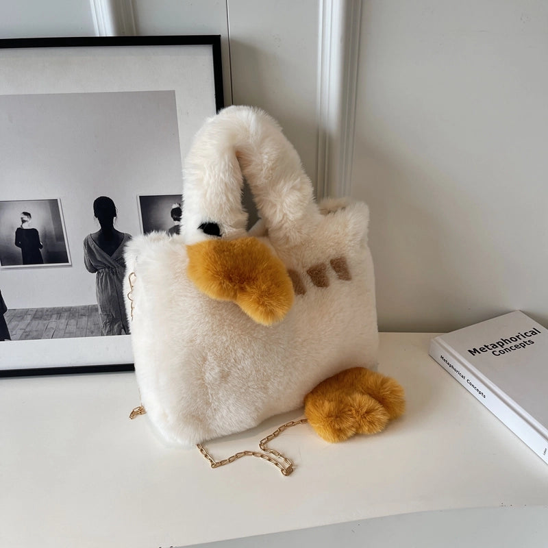 Fur Bag Portable Women’s Bag Large Capacity Cute Cartoon Big Goose Chain Shoulder Messenger Bag
