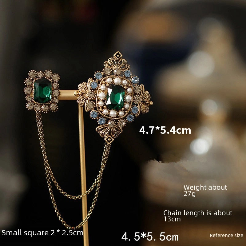 Bee Tassel Brooch Vintage Distinctive Chain Emerald Gem Corsage Collar Pin Suit Jacket Pin Accessories