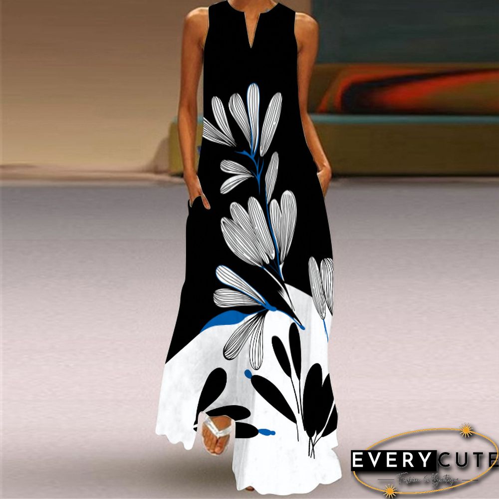 Women's Sleeveless Dress In Summer V-neck Print Dress White Dresses