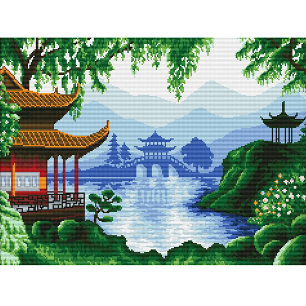 

Chinese Pavilion - 11CT Stamped Cross Stitch - 63*49cm, 501 Original