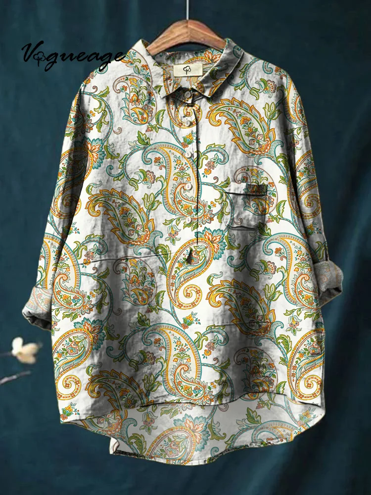 Colorful Paisley Printed Cotton And Linen Shirt