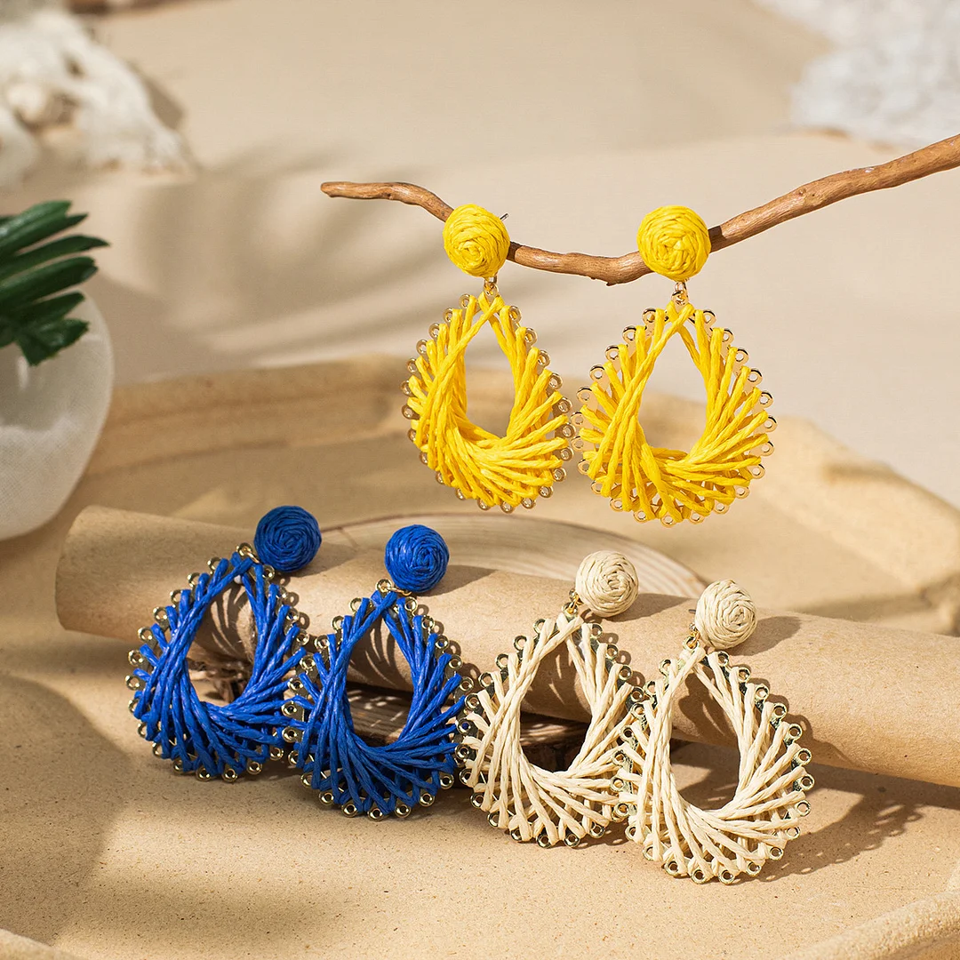 Women's Holiday Bohemian Style Raffia Hand-woven Earrings