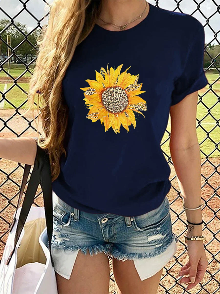 Leopard Sunflower Round-neck T-shirt