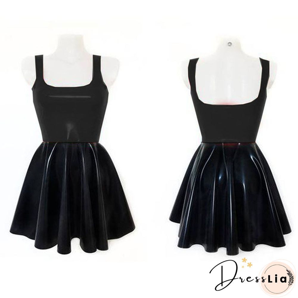 Plus Size A-line Sleeveless Mini Dress Ladies Splicing Color Pleated PVC Dress Summer High Street Sundress Fashion Streetwear