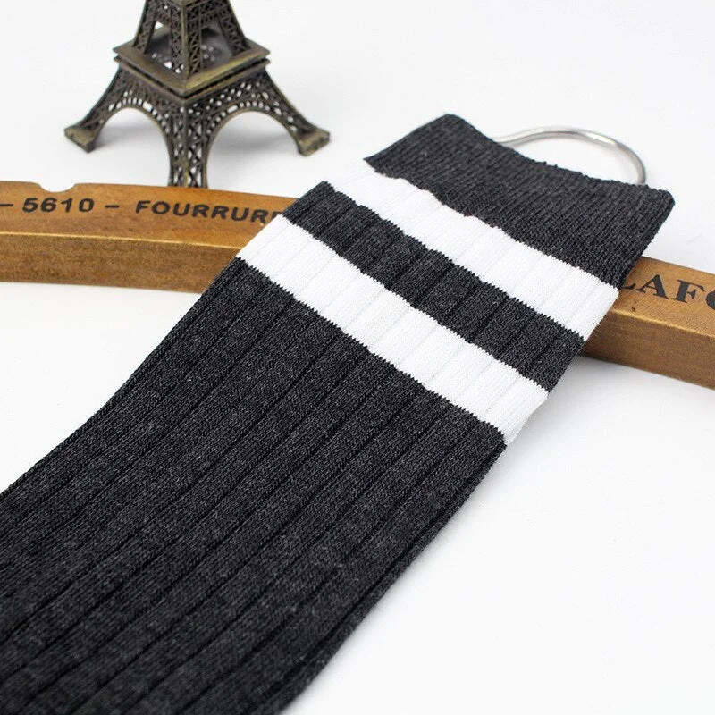 Stockings Women Striped Knitted Warm Winter Elasticity Kawaii Japanese Style Thigh High Womens Stocking All-match Simple daily