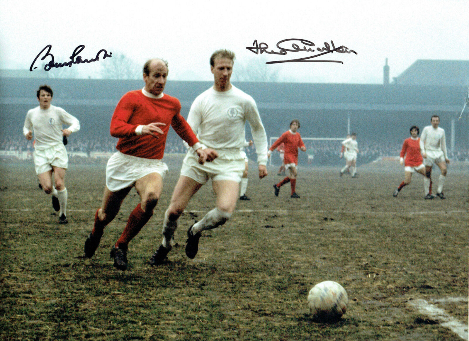 Bobby & Jack CHARLTON Signed Football 16x12 Autograph Club Photo Poster painting AFTAL RD COA