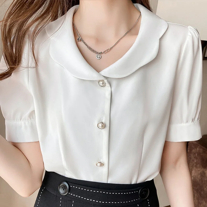 Blouses Top Femme Short Sleeve White Blouse Tops Women Blusas Mujer De Moda 2021 Verano Blouse Women Chiffon Blouse Shirt E850