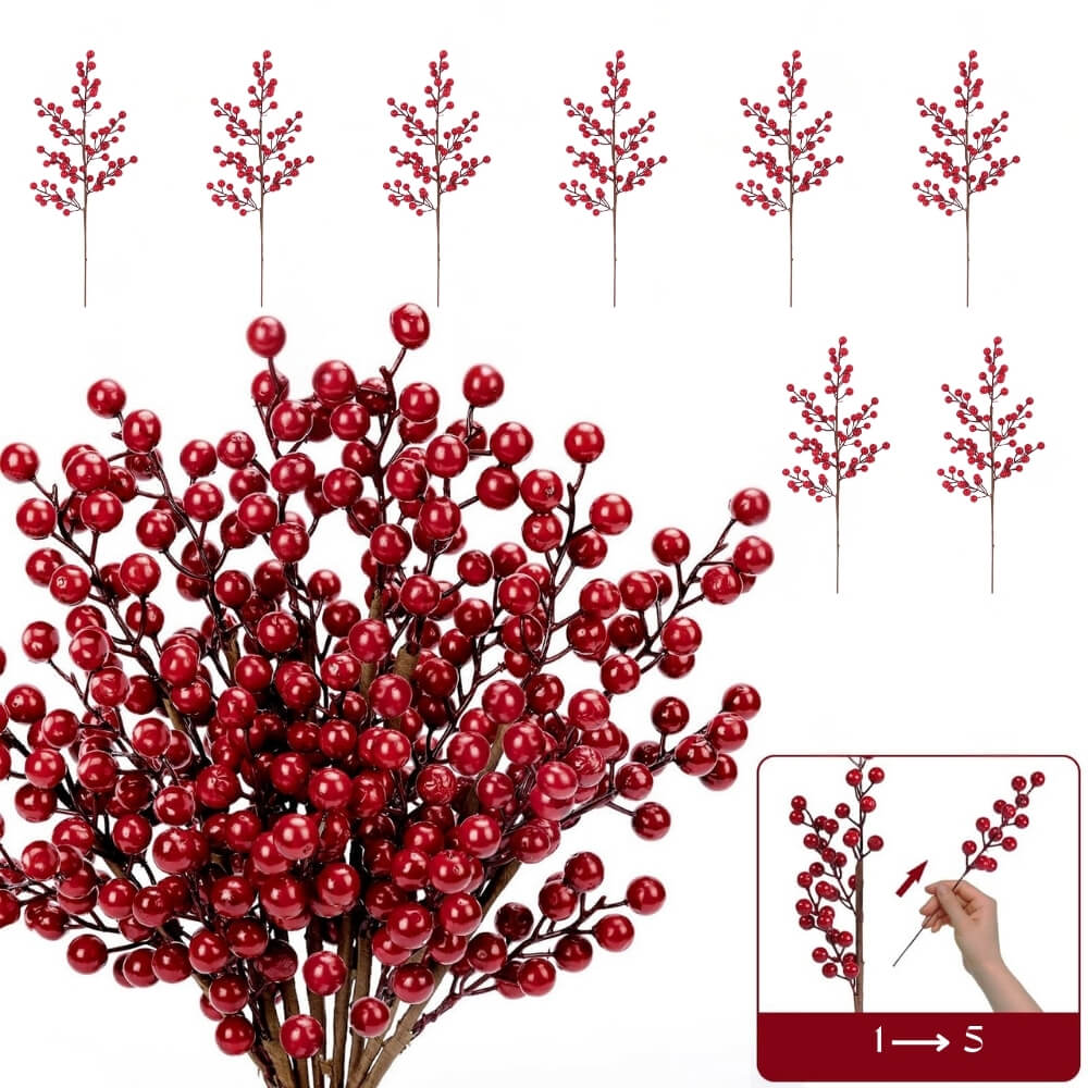 27.6" Christmas Red Artificial Berry Stem Ornaments (8 PCS)