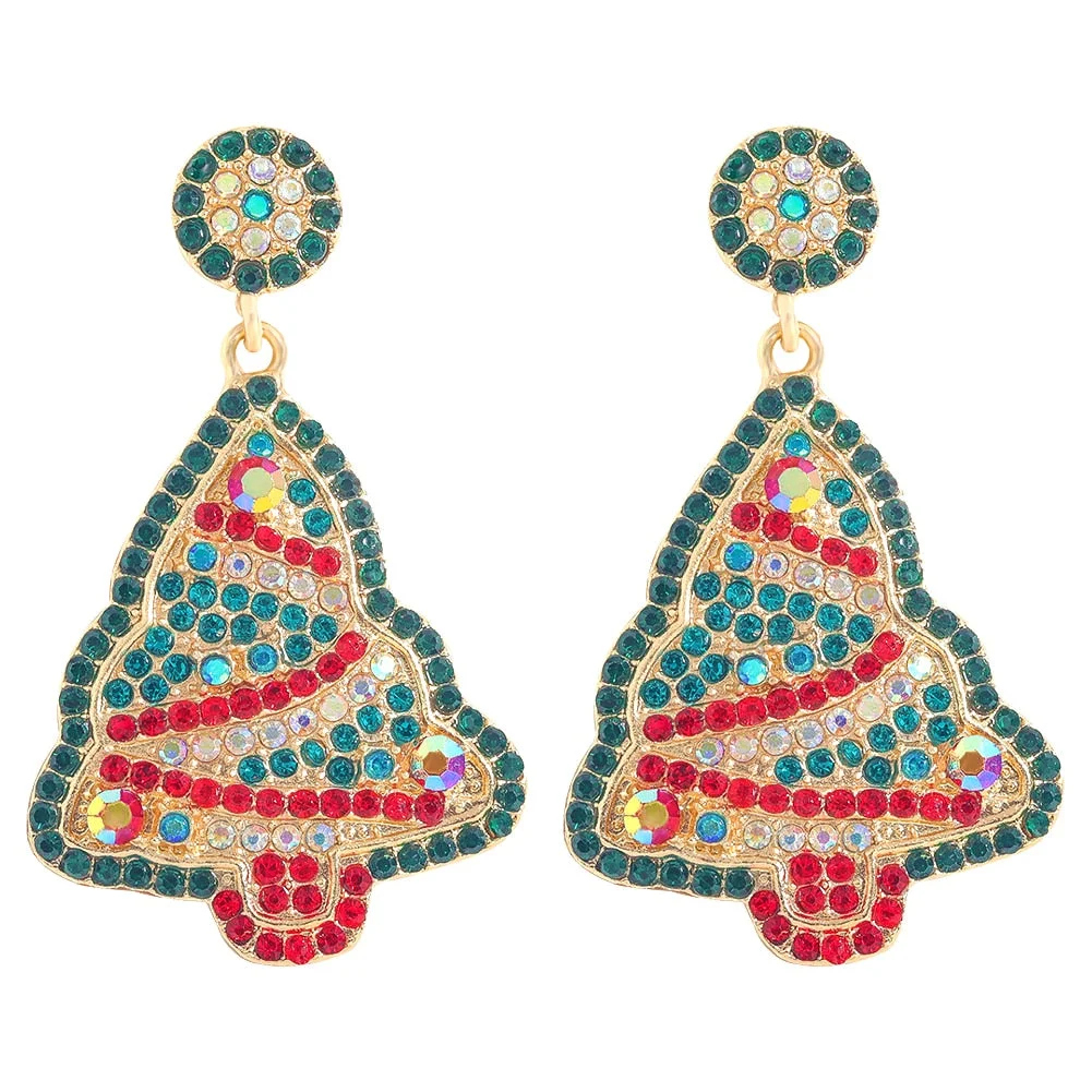 Dvacaman Sparkle Christmas Tree Candy Cane Gingerbread House Christmas Cactus Snowman Santa Drop Earrings For Women Cute Jewelry
