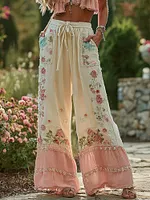 Women's Bohemian Floral Pattern Casual Linen Pants