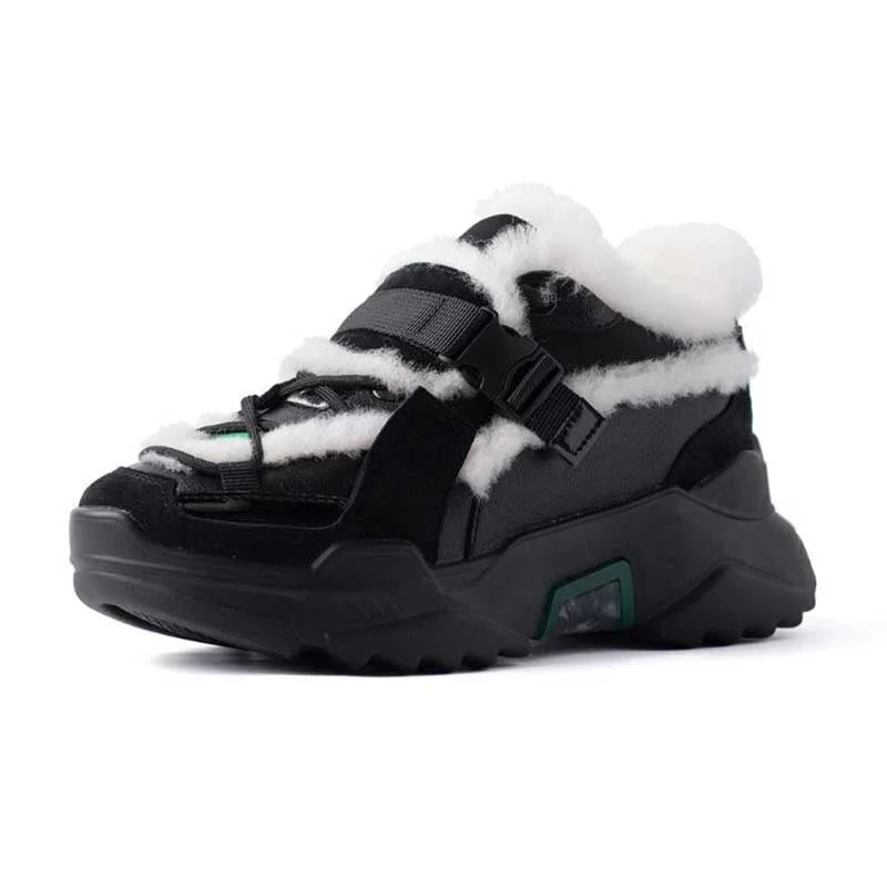 RIZABINA Size 35-42 Real Leather Women Sneakers Fashion Winter Warm Fur Ankle Boot Platform Cross Strap Shoes Woman Footwear