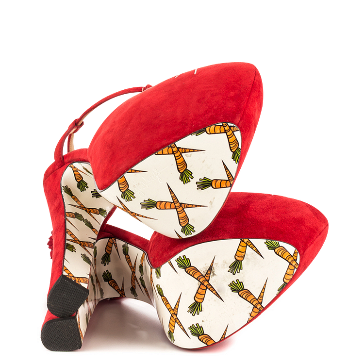 Red Cute Pompom Almond Toe Platform T-Strap Sandals Floral Heels |FSJ Shoes