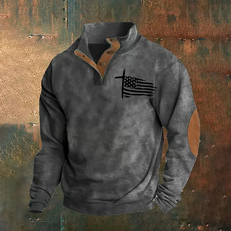 Utbros Men's Aintage Faith Flag Print Sweatshirt