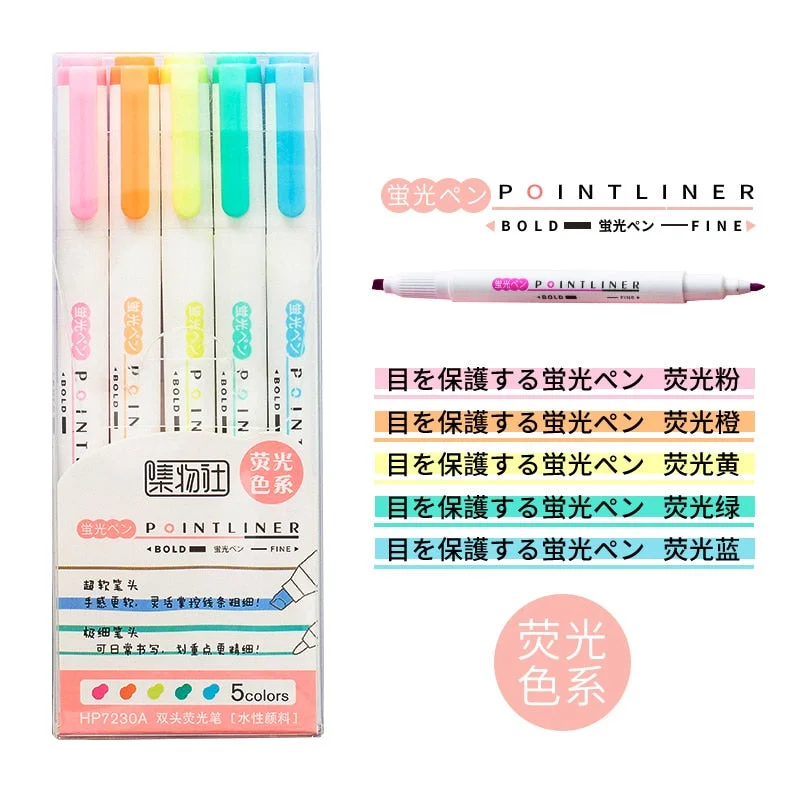 5pcs/Pack Dual Tip Higlighters Marker Pen Soft Brush Pastel Highlighter Set for Marking Highlighting Journaling School Supplies