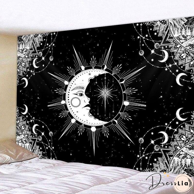 Black and white moon Mandala tapestry Bohemian decoration wall hanging bedroom psychedelic