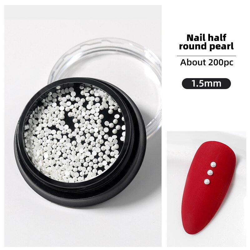3D White AB Half Circle Pearl Tips for Nail Art Beads Rhinestones DIY Decoration Manicure for Beauty Salon DIY Assorted Sizes