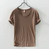Cotton Linen Breathable Slim Solid Color Short-sleeved T-shirt