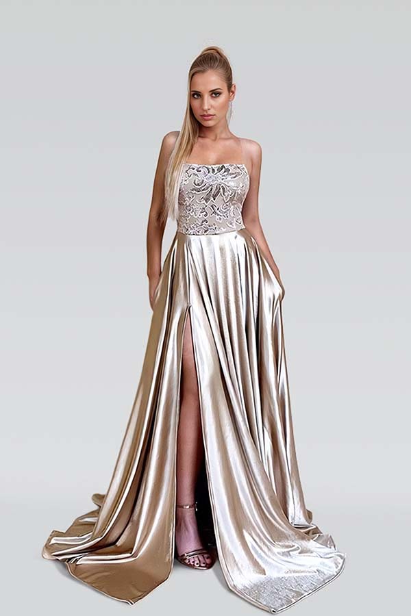  String Long Evening Dress with Slit - ohprom