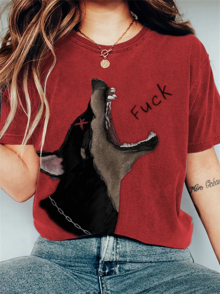 Funny Bad Dog Graphic Vintage Washed T Shirt
