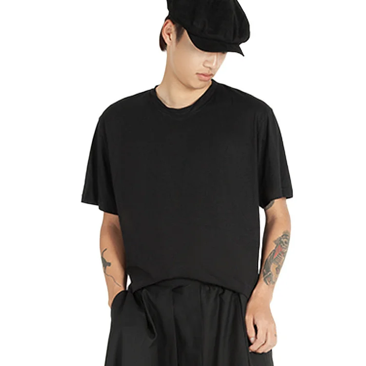 Trendy Original Design Japanese Solid Color Top Short Sleeve Shirts-dark style-men's clothing-halloween