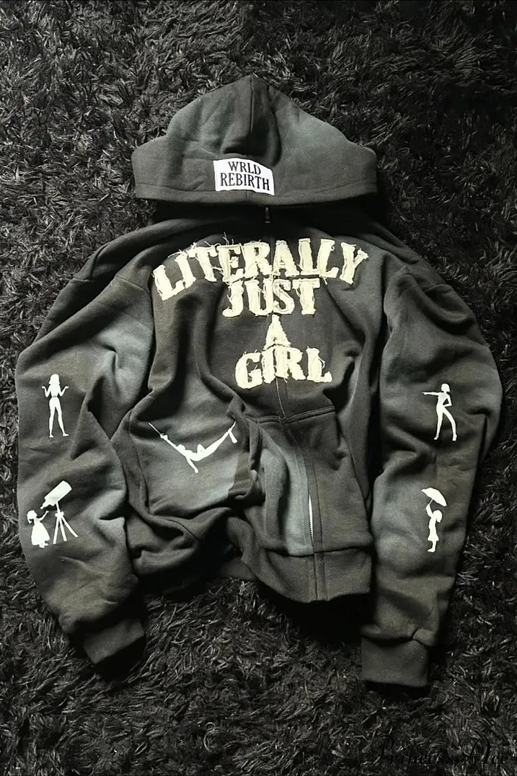 Y2K Hip-Hop 3D Letter Print  Loose Zip Hoodie