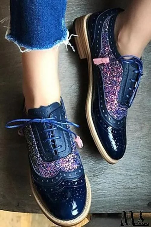 MidiSono - Color Block Laser Cut Lace-Up Sneaker