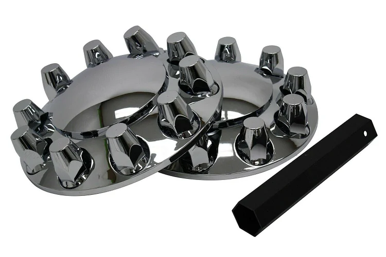 Silscvtt Chrome Semi Truck Hub Cover Wheel Axle Cover Center Caps Complete with 33mm Screw-on Lug Nuts for 22.5 Inches and 24.5 Inches Semi Truck Wheels 2 Front