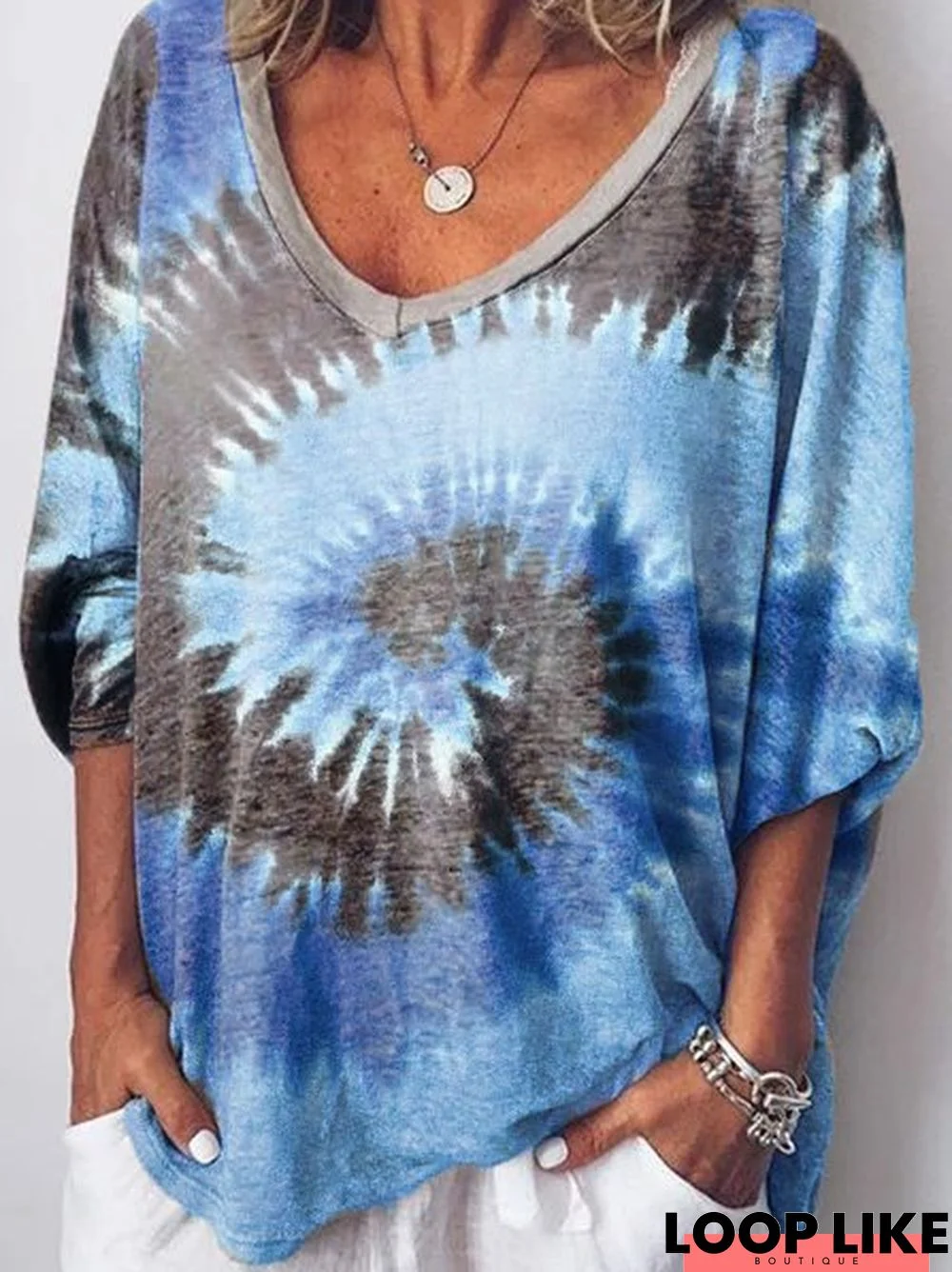 Plus Size Ombre/Tie-Dye Long Sleeve Tops