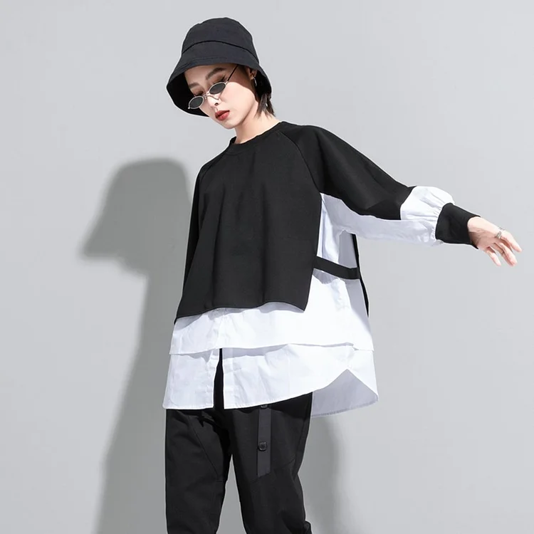 Dark Style Fake Two Piece Splicing Long Sleeve T-Shirt