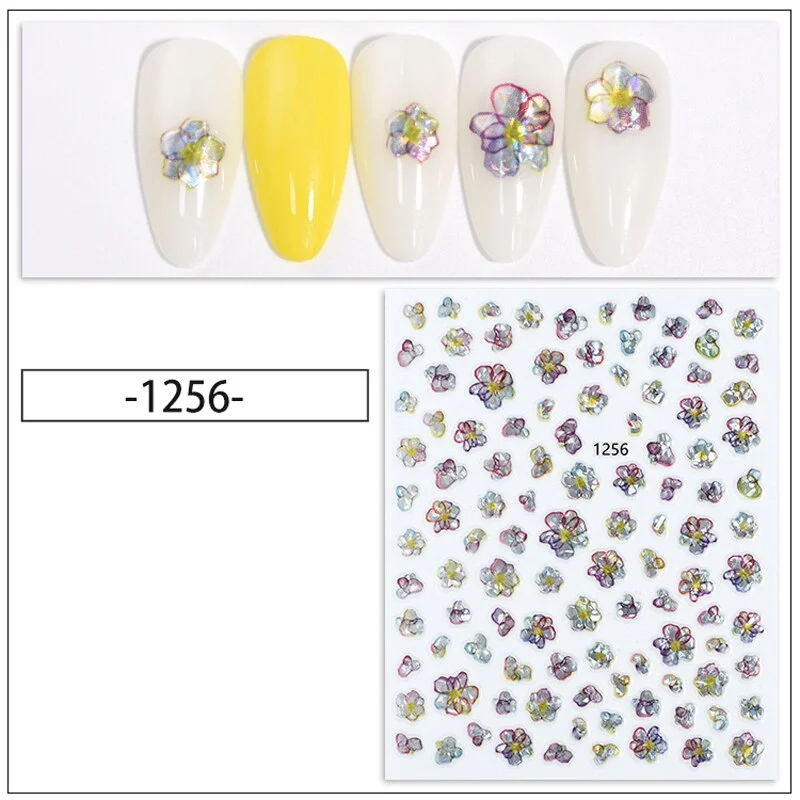 Nail Stickers Back Glue Multiple Color Laser 3D Petals Dried Flowers Designs Nail Decal Decoration Tips For Beauty Salons-Nail Inspo