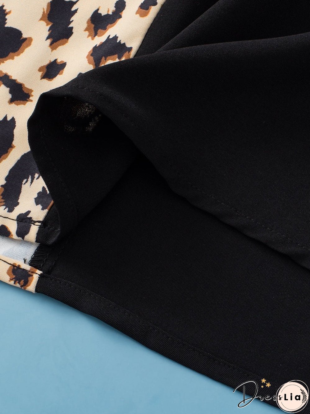 Elegant Black Leopard Ruffle Sleeve Plus Size Top