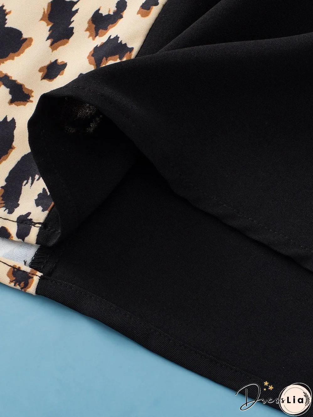 Elegant Black Leopard Ruffle Sleeve Plus Size Top