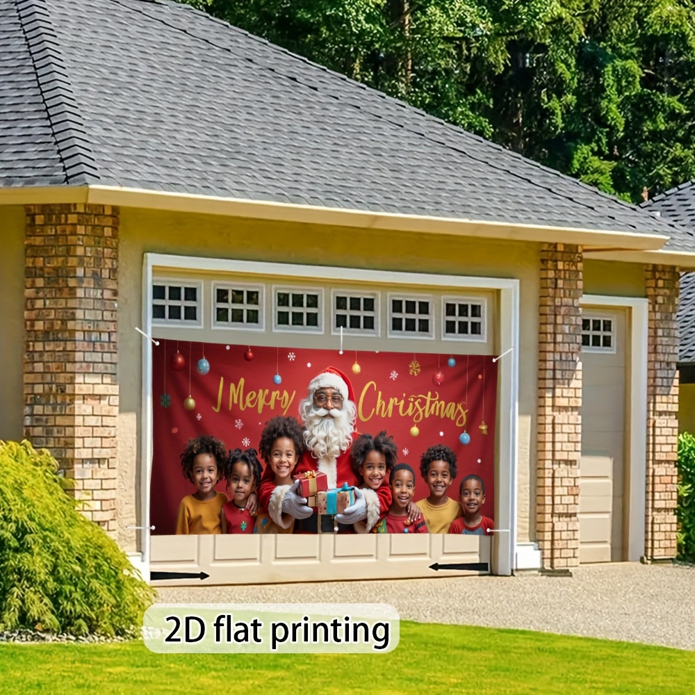 Tegooe Large African American Santa Kids Garage Door Banner Festive OutdoorIndoor Christmas Backdrop
