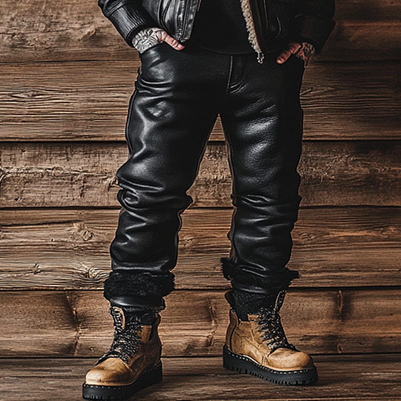 Men's Outdoor Motorcycle Riding Windproof Lambskin Leather Pants