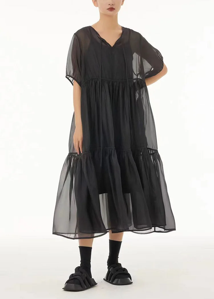 5.1Fine Black Oversized Patchwork Tulle Holiday Dress Two-Piece Set Summer