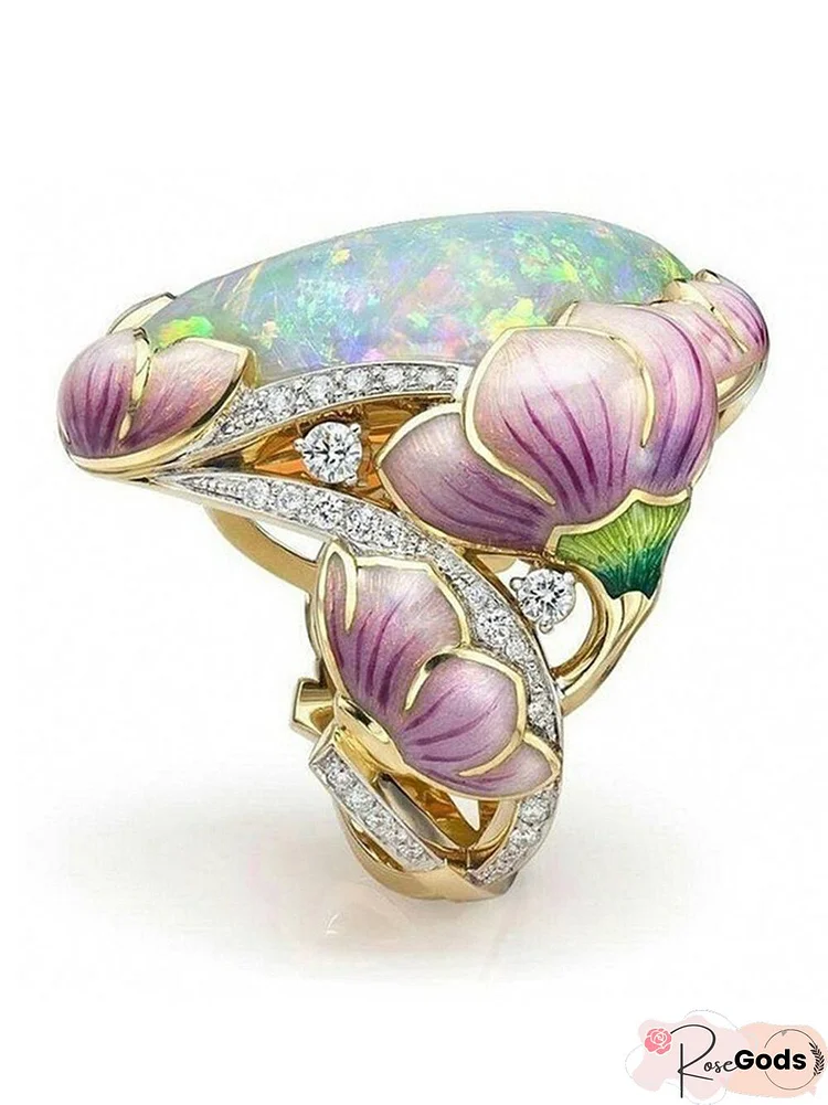 Enamel Opal Painted Ring