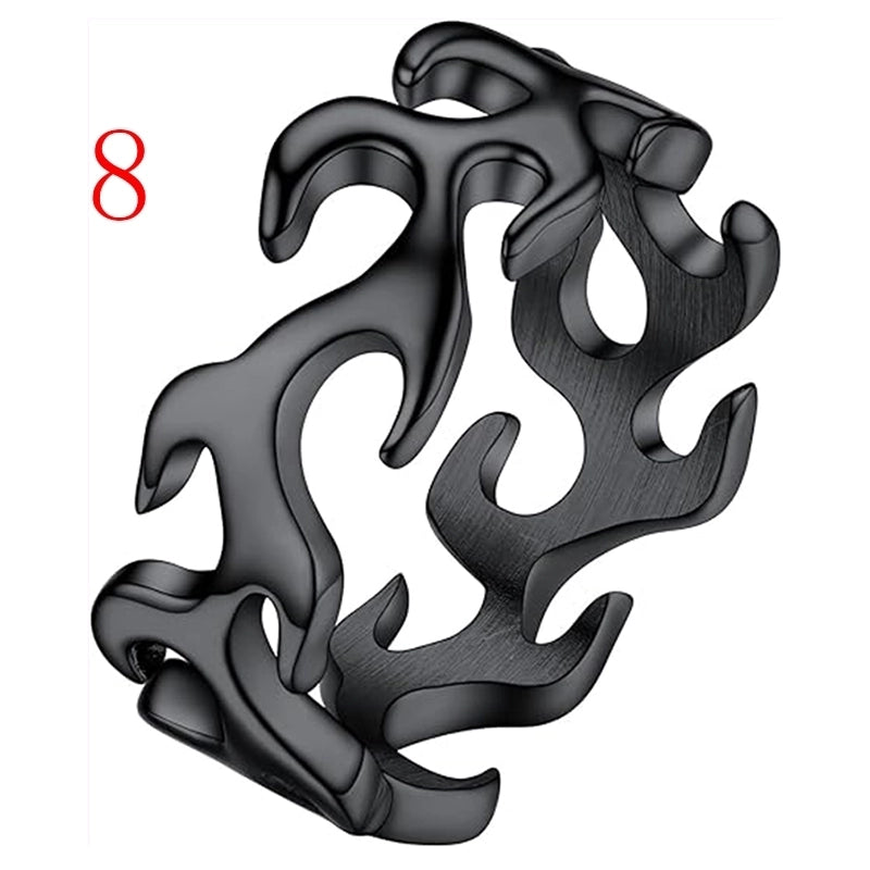 Hip-Hop Punk Flame Solid Color 316L Stainless Steel Cutting Gold Plated Silver Plated Men’s Rings