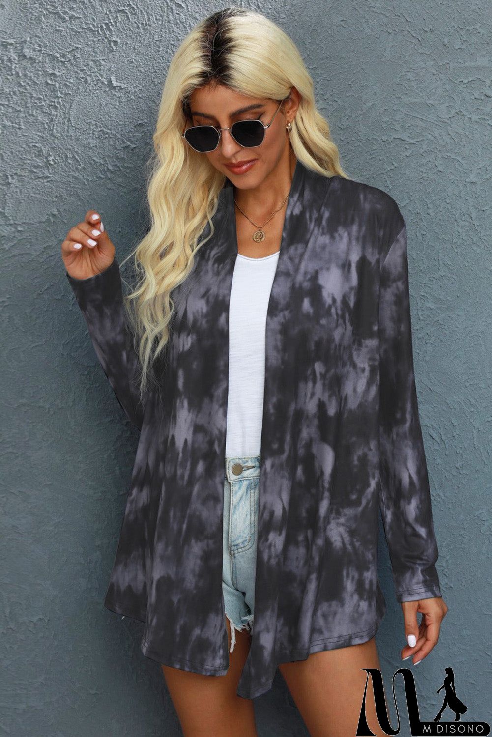 MidiSono - Black Gray Tie Dye Lightweight Cardigan
