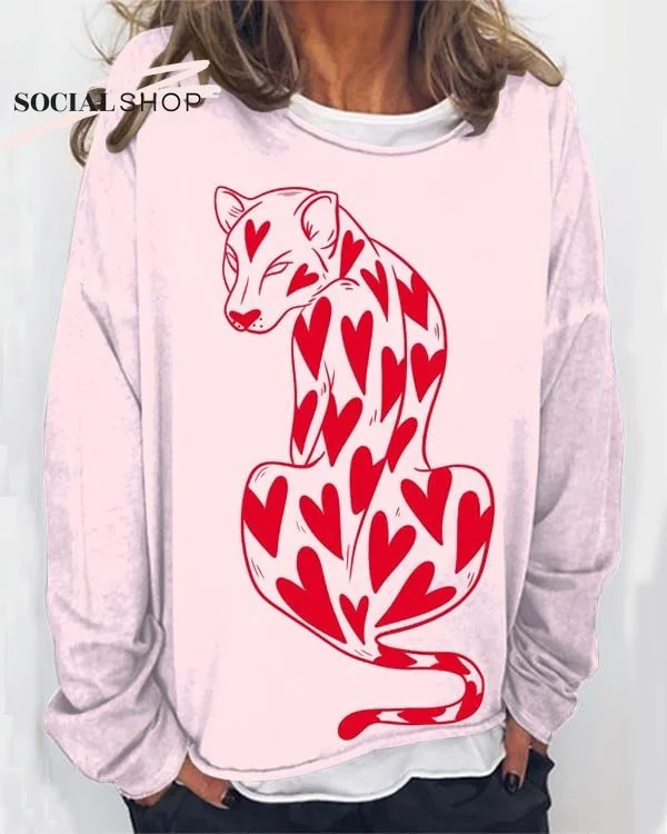 Women's Loose Leopard Animal Long Sleeve Sweatshirt