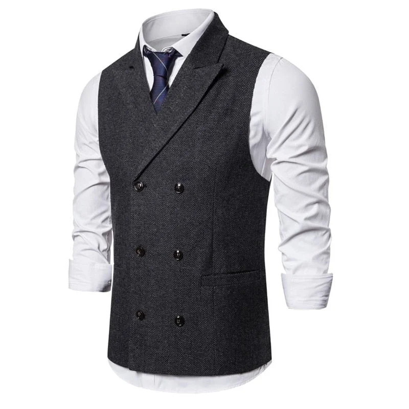 Huiketi Men Double Breasted Suit Vests Men Mens Sleeveless Suit Vest Waistcoat Vintage Formal Blazers Waistcoat for Wedding chaleco