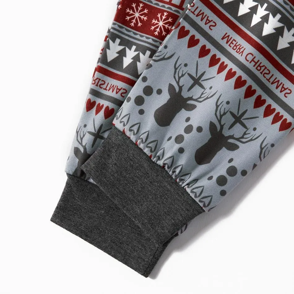 Family Matching Reindeer Top and Christmas Traditional Print Pants Pajamas Set