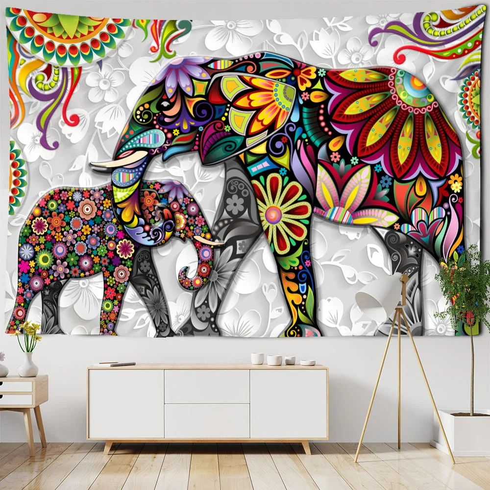 3D Mural Elephant Tapestry Wall Hanging Bohemian Hippie Bedroom Background Cloth Printing Home Decor